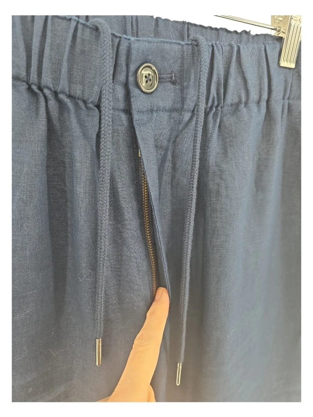 Quince NWOT 100% Linen Pant Size Medium in Navy Drawstring Waist Straight Leg